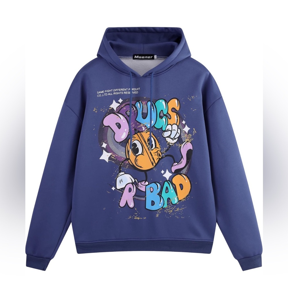 NoveltyUnisex👱🏼‍♂️👱🏽‍♀️ Hoodie Drugs R Bad Cartoon GraphicHoodedPulloverSz M